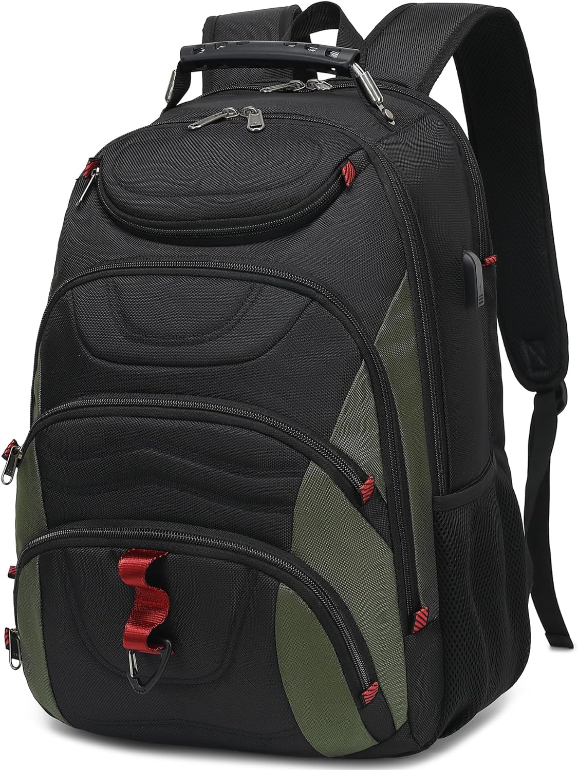 Boavan Laptop Backpack for men, 17.3 inch Laptop Bag with USB Port, Waterproof Travel Work Backpack Purse, Anti-Theft Teacher Nurse Doctor Casual Bookbags Office Business backpack，Black&Army Green