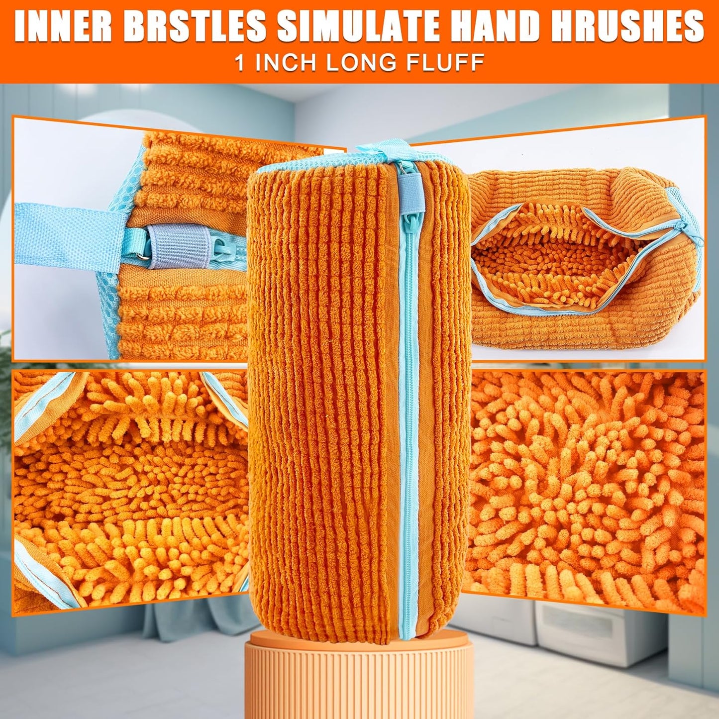 XXL Shoe Washing Machine Bag - 2-Pack Reusable Shoe Cleaning Bags, 360° Deep Clean for Sneakers, Tennis Shoes, and Slippers, Includes 2 Shoe Storage Dust Bags (Orange)