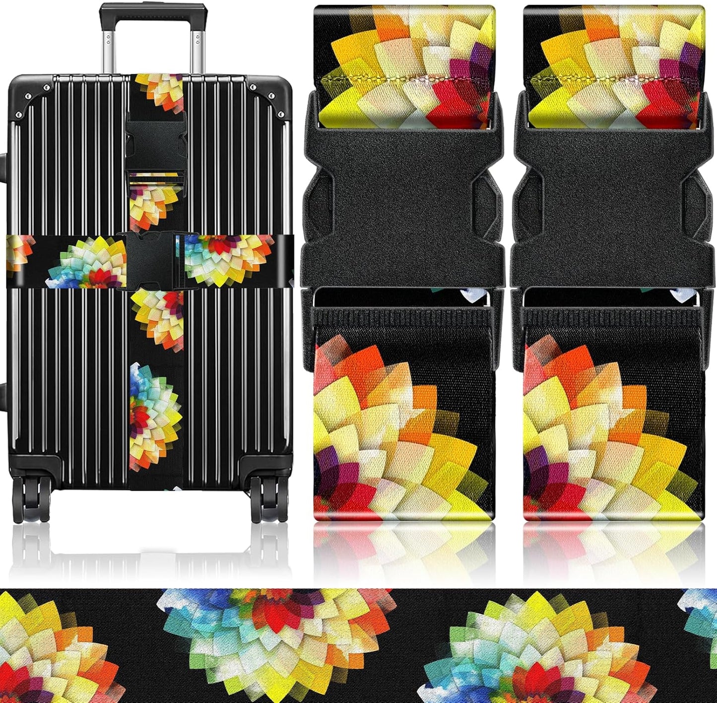 Slohif Luggage Straps for Suitcases Travel Belt Accessories Luggage Connector Identifiers Over Handle with Buckle Unique Nylon Adjustable Strap for Sleeping Bag Car Seat Colorful Flower (2 Pack)
