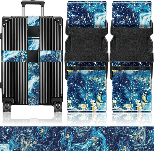 Slohif Luggage Straps for Suitcases Travel Belt Accessories Luggage Connector Identifiers Over Handle with Buckle Unique Nylon Adjustable Strap for Sleeping Bag Car Seat Sea Wave (2 Pack)