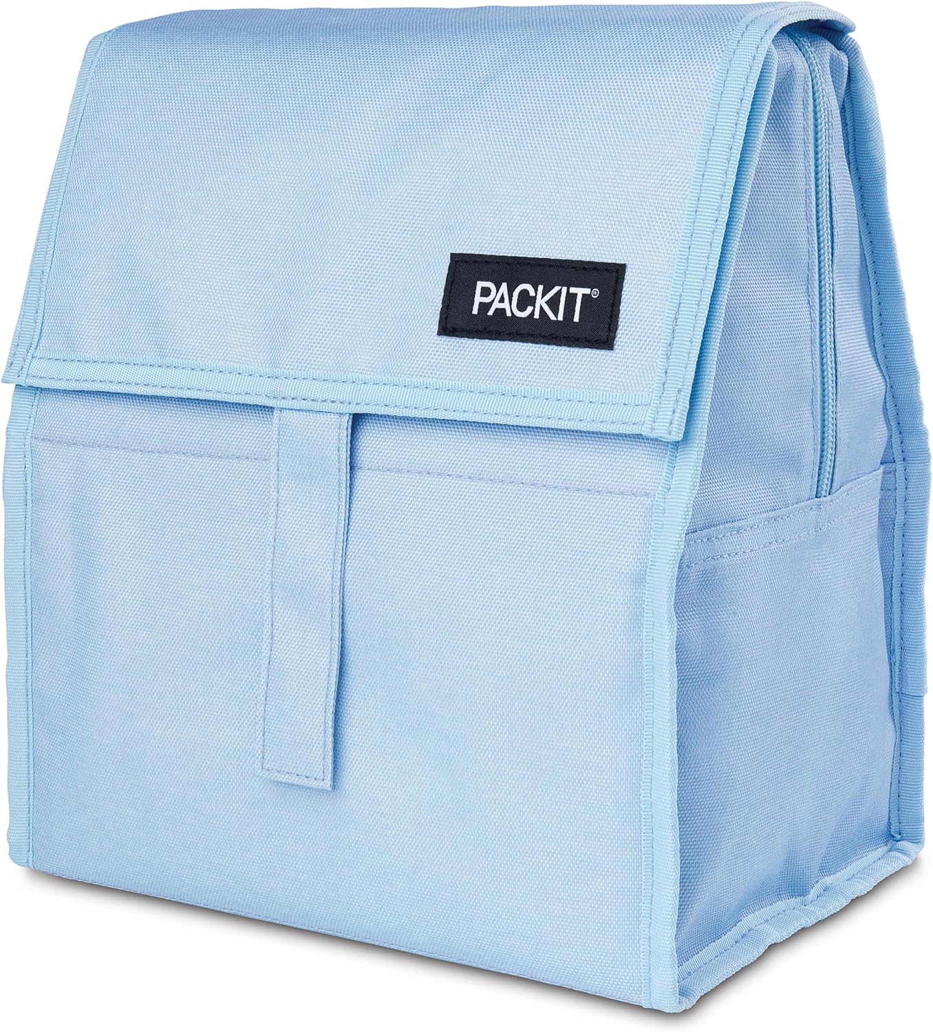 Packit® Freezable Lunch Bag, Sky Blue, Built with ECOFREEZE® Technology, Foldable, Reusable, Zip and Velcro Closure with Buckle Handle, Designed for Work Lunches and Fresh Lunch On the Go