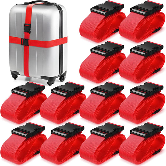 Eccliy 12 Pack Luggage Straps Suitcase Belts Wide Adjustable Packing Straps Travel Belts Accessories for Business Packing(Red)
