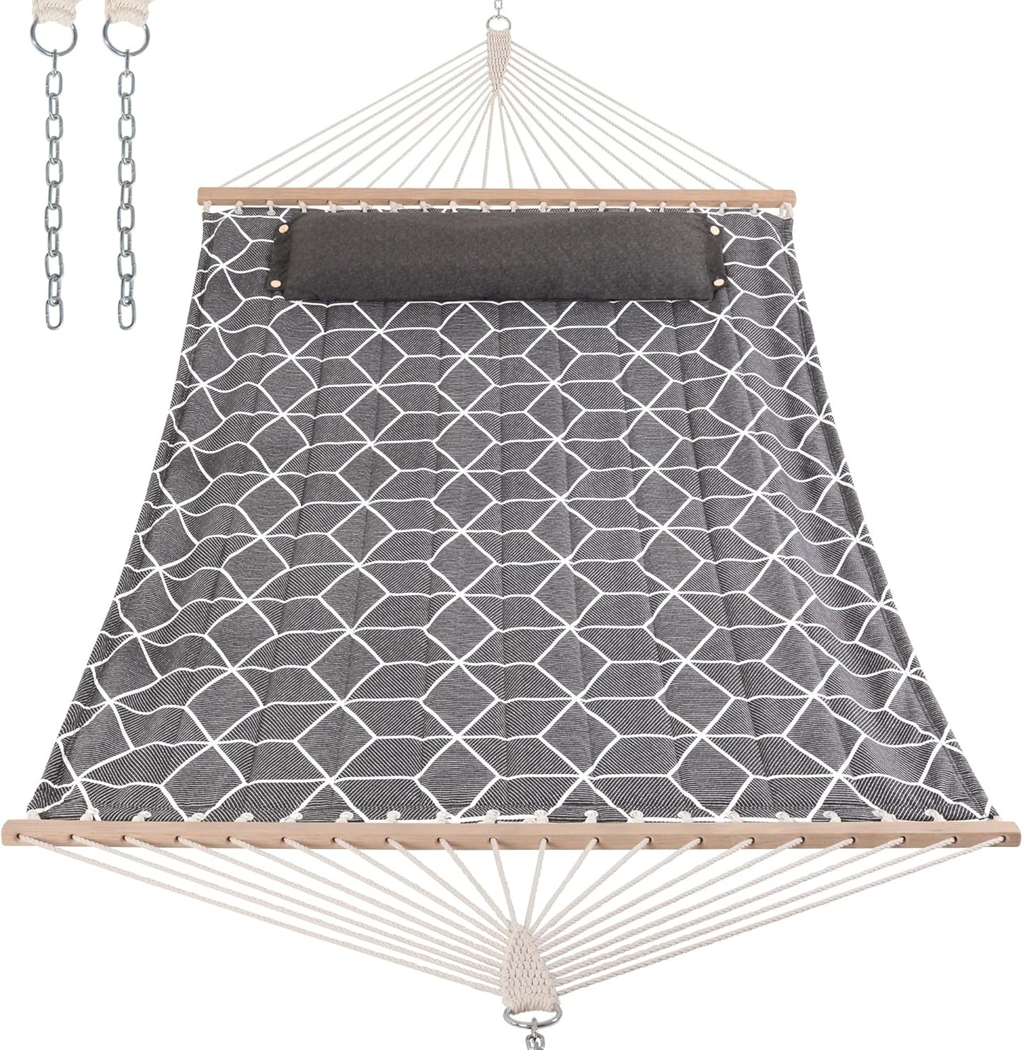 ANOW Outdoor Hammock with Spreader Bars and Detachable Pillow, 2 Person Hammock, 450 LBS Weight Capacity, Gray Cube