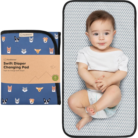 KeaBabies Portable Diaper Changing Pad, Easy Wipe Clean - Foldable Waterproof Baby Changing Mat for Diaper Bag, Compact, Lightweight, 25x13 Baby Changer Travel Essential,Machine Washable(Pets & Paws)