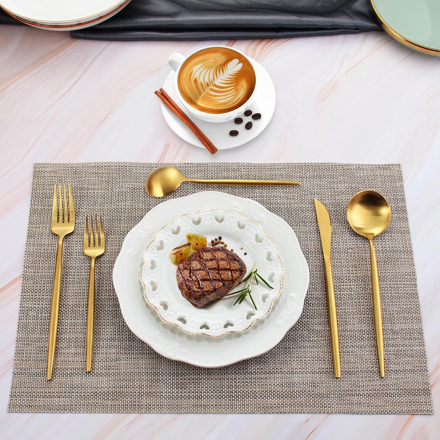 60-Piece Stainless Steel Flatware Set - Matte Gold, Dishwasher Safe, Includes Knives, Spoons, Forks, Satin Finish