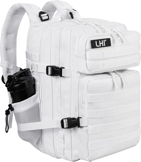LHI Military Tactical Backpack for Men and Women 45L Army 3 Days Assault Pack Bag Large Rucksack with Molle System - White