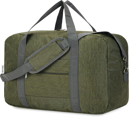 For United Airlines Foldable Carry on Bag 22x14x9 Travel Duffel Bag Packable luggage Duffle for Women and Men 40L (Army Green)