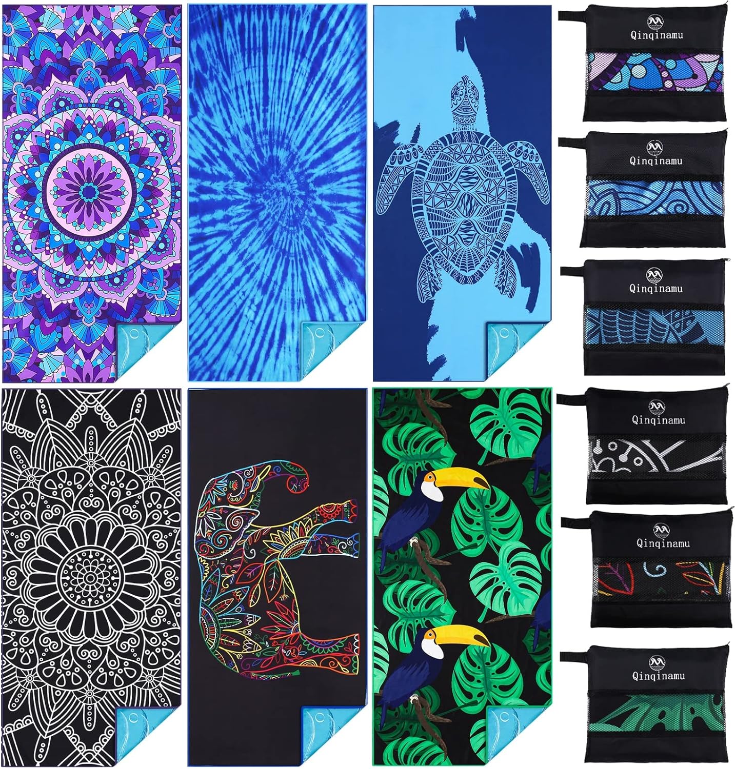 6 Pack Microfiber Thin Lightweight Beach Towel Oversized 71x32 Extra Large Sand Free Towels for Travel Swim Pool Yoga Gym Camping for Adults Women Men Beach Essentials Accessories Vacation Gift