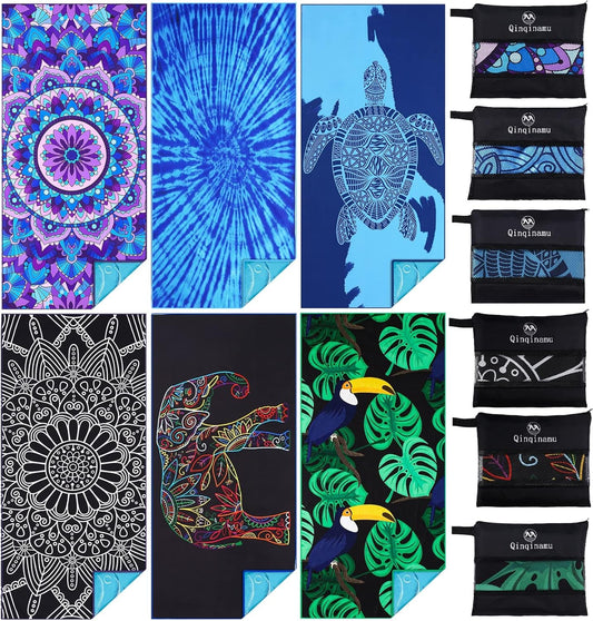6 Pack Microfiber Thin Lightweight Beach Towel Oversized 71x32 Extra Large Sand Free Towels for Travel Swim Pool Yoga Gym Camping for Adults Women Men Beach Essentials Accessories Vacation Gift