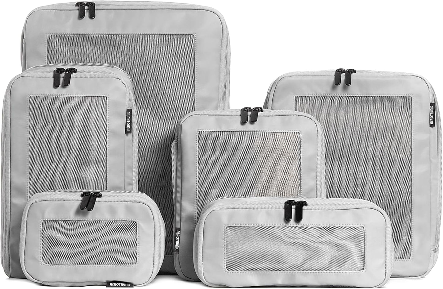 Aerotrunk Compression Packing Cubes for Travel - Luggage Organizer Bags - Double Zipper Packing Cubes for Suitcases (6-Pack, Light Grey)