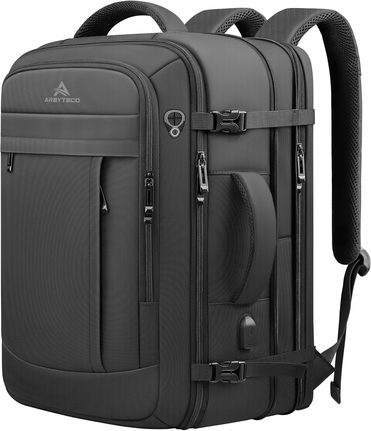 Travel Backpack, 50L Expandable Extra Large Laptop Backpack, Carry On Backpack Water Resistant Business Suitcase Daypack Bag Fits 17 Inch Laptops, Travel Gifts for Men Women, Black