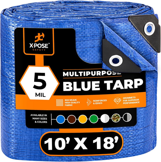 Better Blue Poly Tarp 10' x 18' - Multipurpose Protective Cover - Lightweight, Durable, Waterproof, Weather Proof - 5 Mil Thick Polyethylene - by Xpose Safety