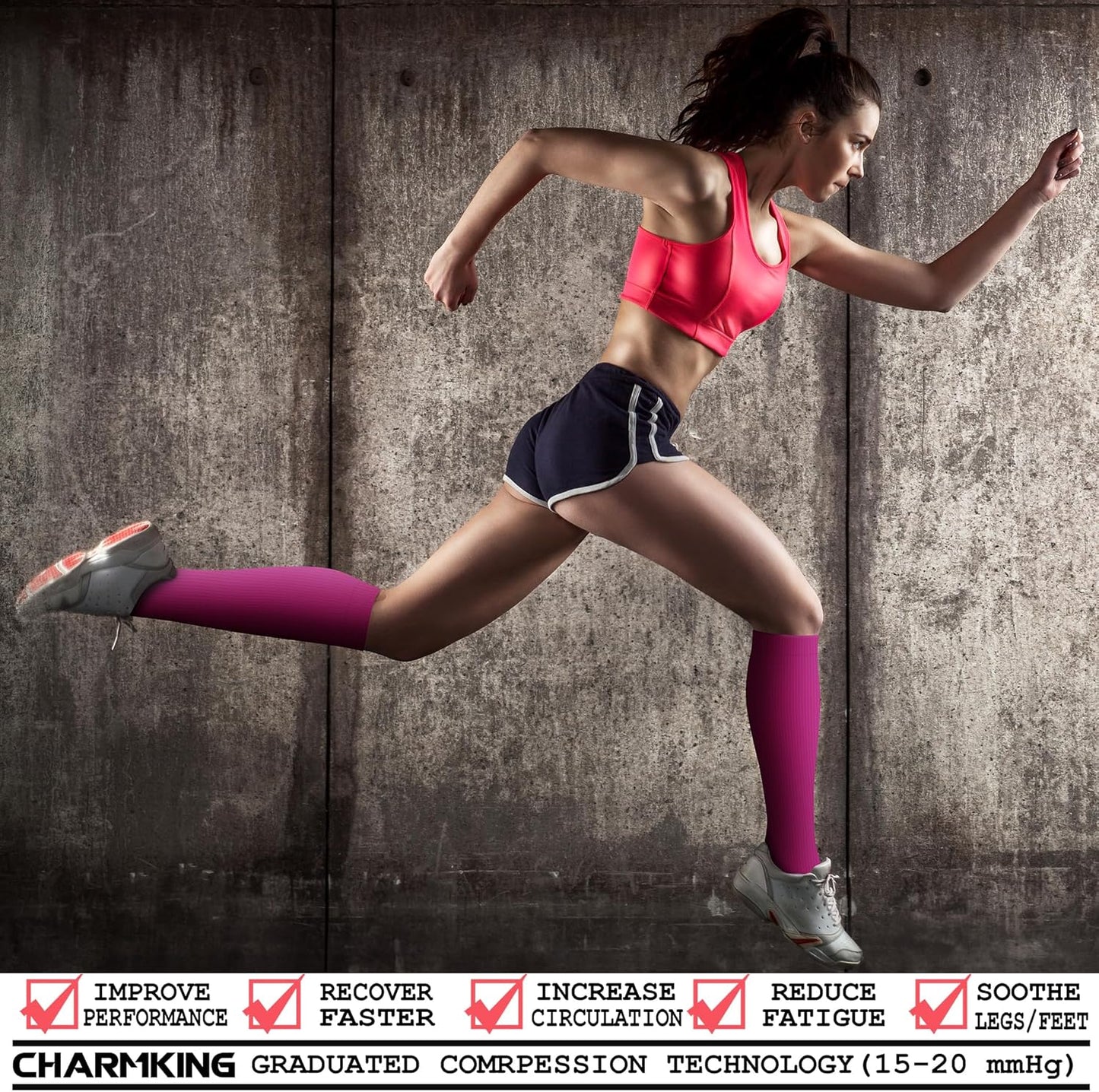 CHARMKING Compression Socks for Women & Men Circulation (3 Pairs) 15-20 mmHg is Best Support for Athletic Running Cycling