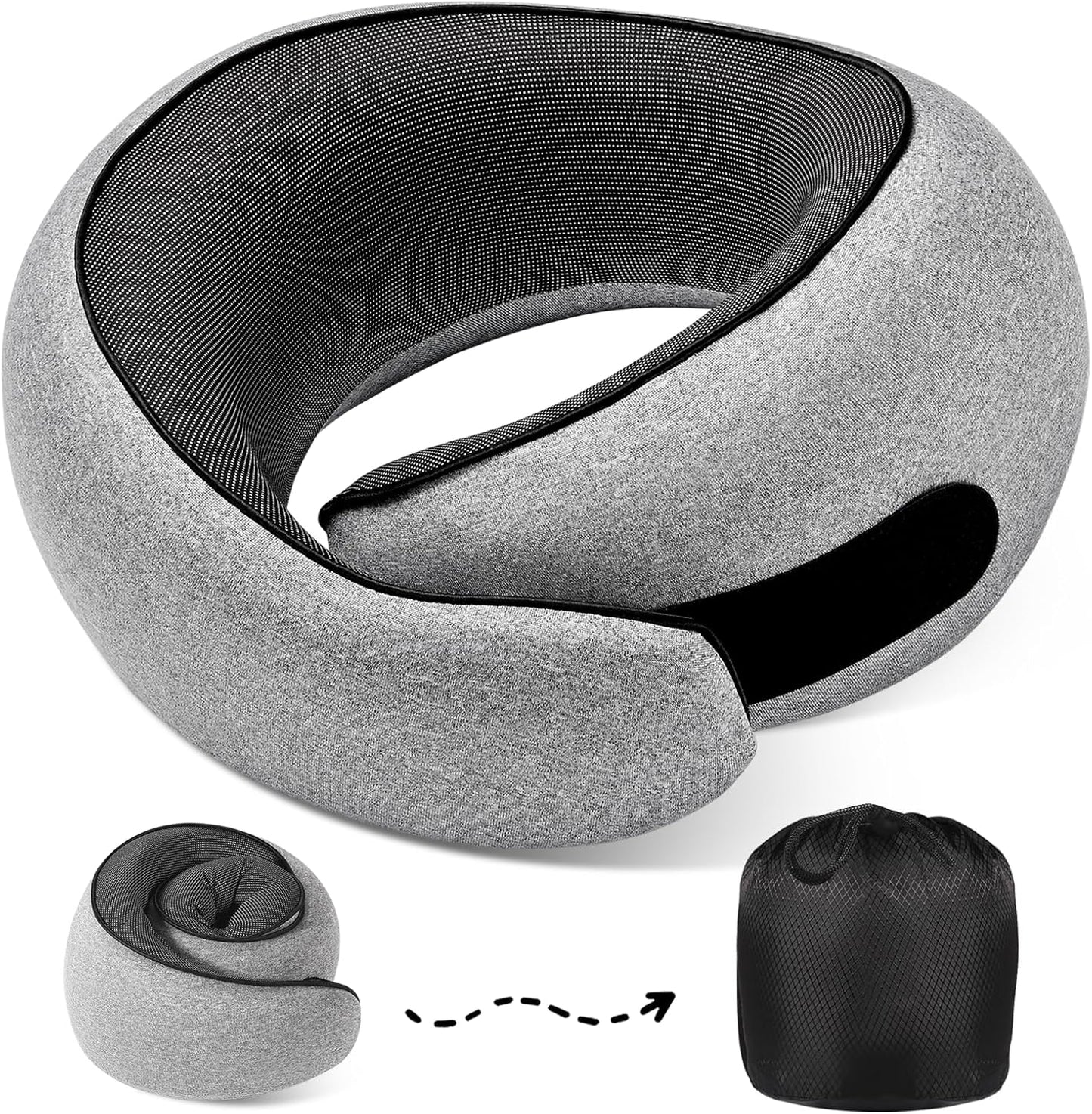 Travel Neck Pillows, 100% Memory Foam Filling, Travel Pillows for Airplanes, Compact and Ergonomic Design, Best for Sleeping Plane Train Travel Essentials (Light Grey)