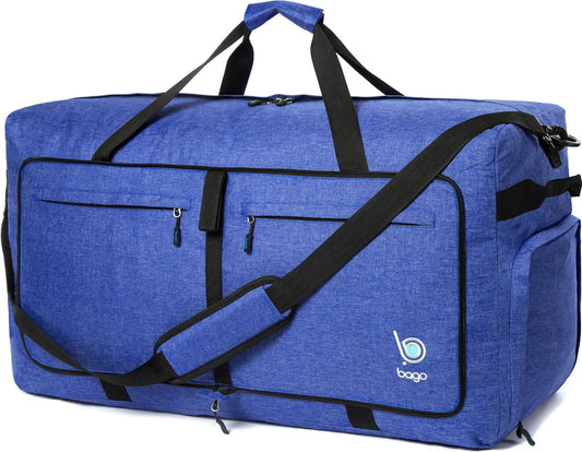 Bago Big XXL Foldable Duffel Bags for Traveling Women & Men - 140L Packable Duffle Bag for Travel with Shoe Compartment - Water Repellant, Heavy Duty, Lightweight Folding & Collapsible (SnowDepBlue)