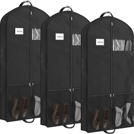 Simple Houseware 54-Inch Travel Garment Bag with Pockets, Non-Woven | Lightweight, Black, 3 Pack