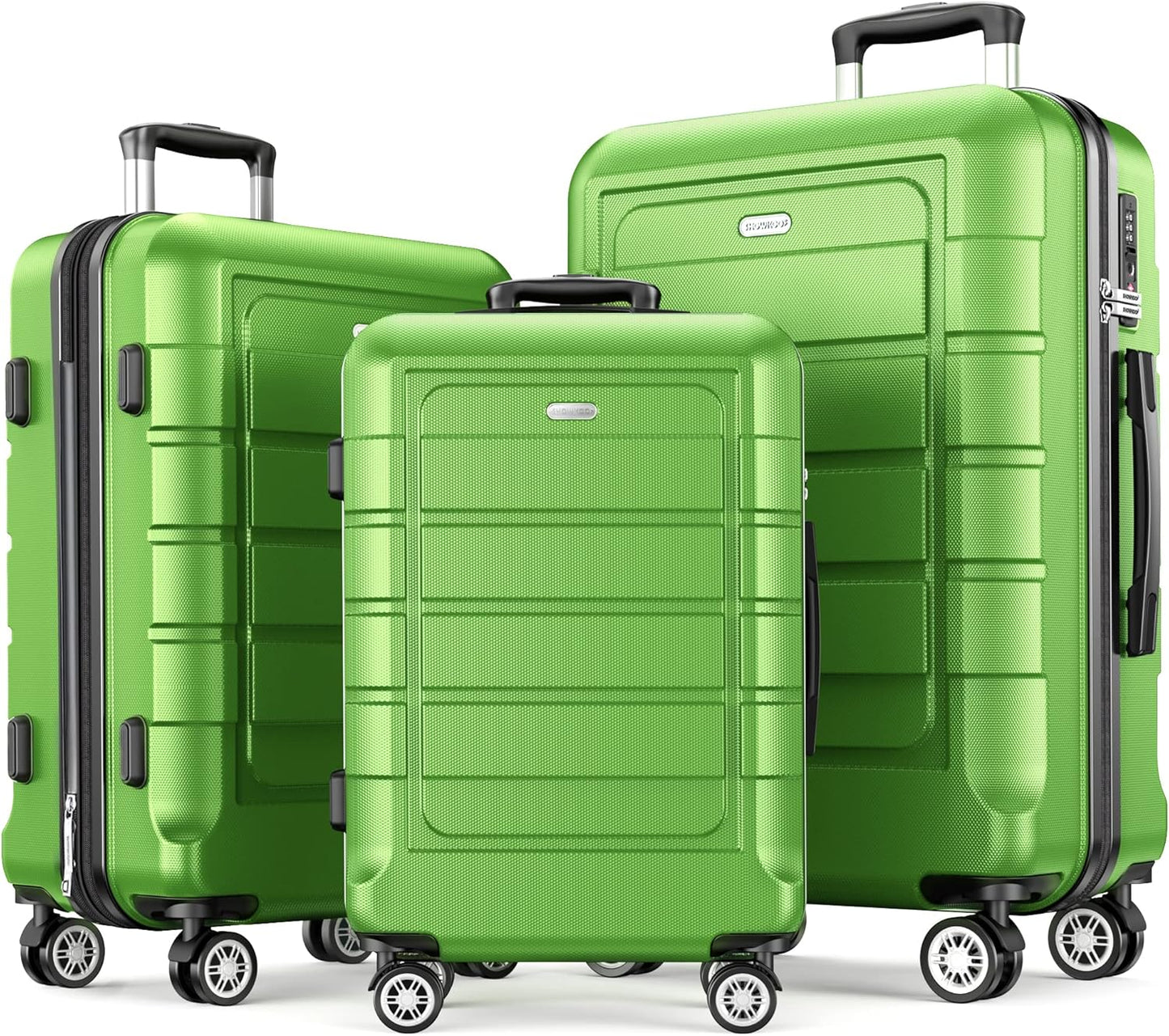 SHOWKOO Luggage Sets Expandable PC+ABS Durable Suitcase Sets Double Wheels TSA Lock Green 3pcs