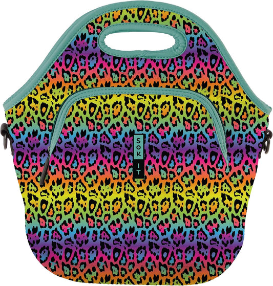 Sok It LunchTote Zippered Bag Insulated Neoprene Caddy (Rainbow Leopard, X-Large 6.5 Quart Lunch Tote)
