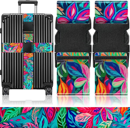 Slohif Luggage Straps for Suitcases Travel Belt Accessories Luggage Connector Identifiers Over Handle with Buckle Unique Nylon Adjustable Strap for Sleeping Bag Car Seat Colorful Leaf (2 Pack)