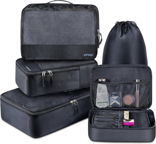 5 Set Packing Cubes Travel for Luggage Durable Suitcases Organizer Bags Lightweight Airplane Travel Vacation Essentials Accessories for Carry on (Black)