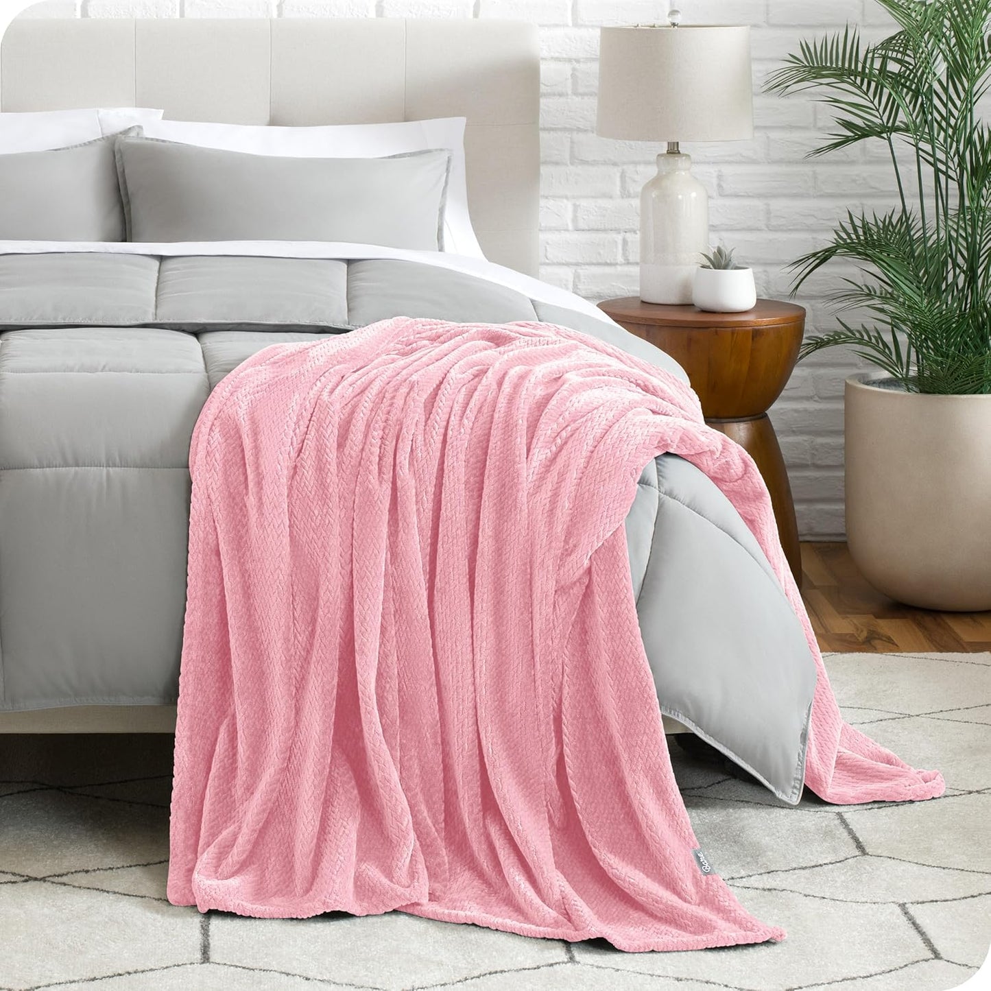 Bare Home Textured Fleece Blanket - Twin/Twin Extra Long - Ultra-Soft Lightweight for Bed, Sofa, and Couch - Luxury Microplush - Cozy Warm Blanket (Twin/Twin XL, Chevron Light Pink)