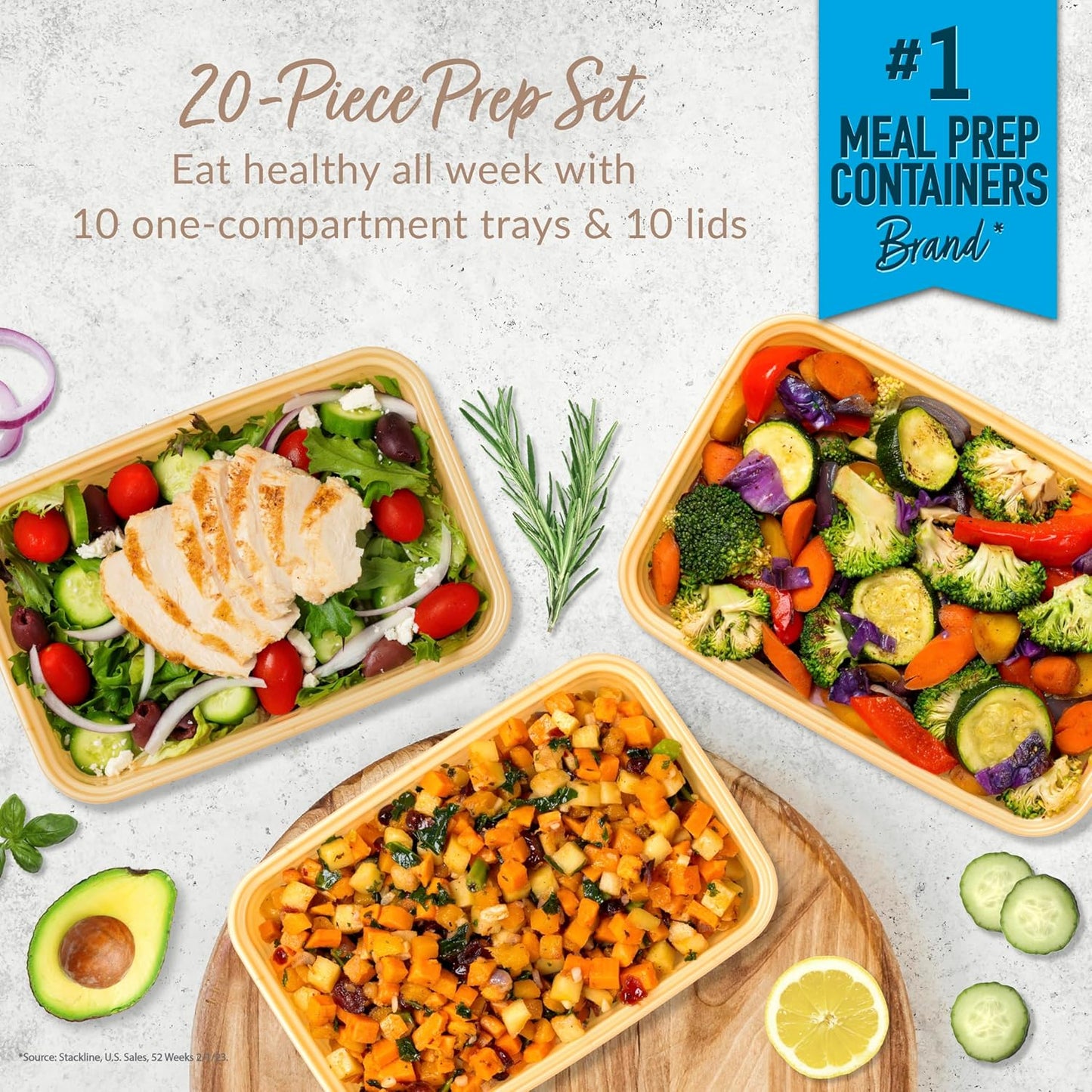 Bentgo 20-Piece Lightweight, Durable, Reusable BPA-Free 1-Compartment Containers - Microwave, Freezer, Dishwasher Safe - Gold
