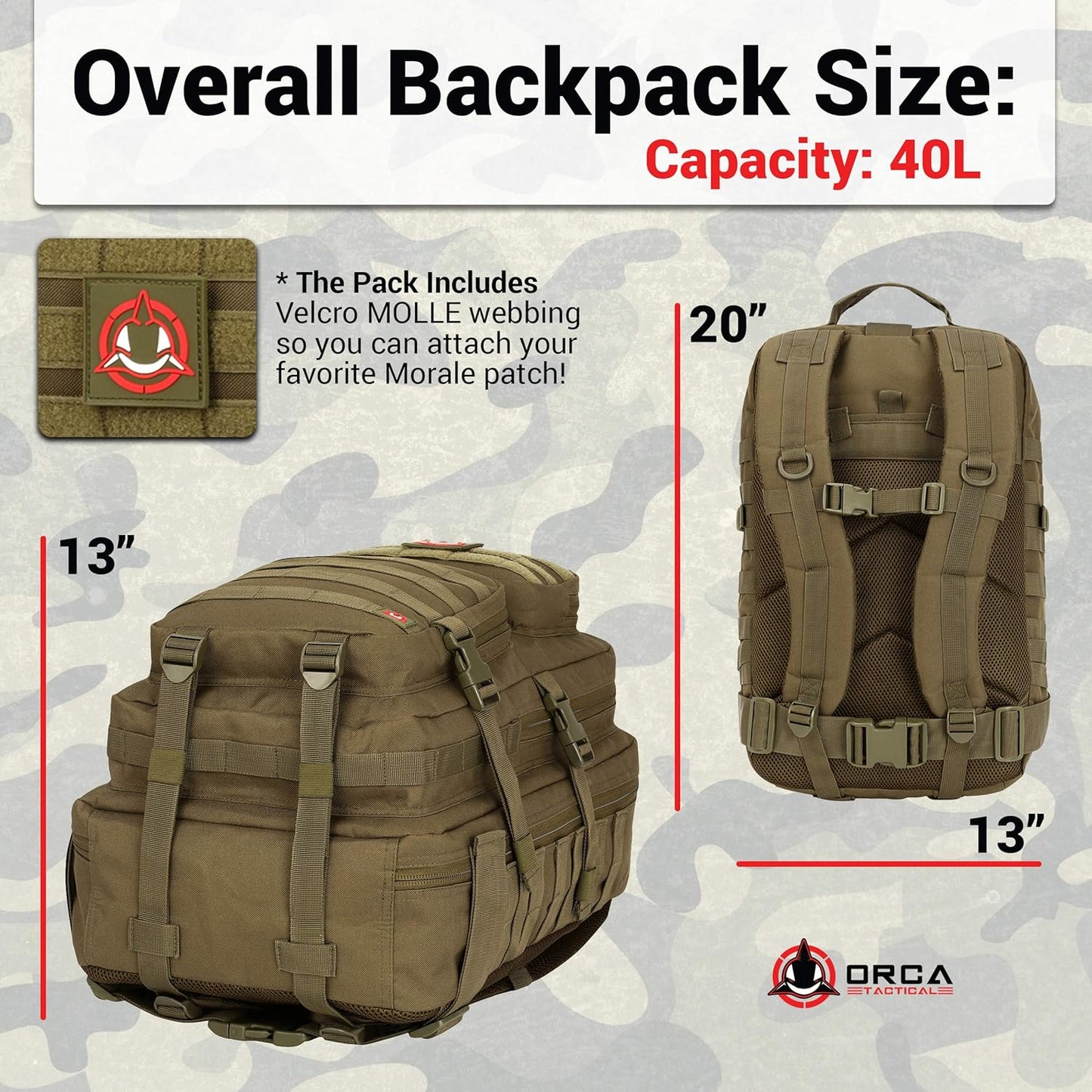 Backpack 40L Large Military 1 to 3 Day Molle Assault Pack Rucksack Army Bag