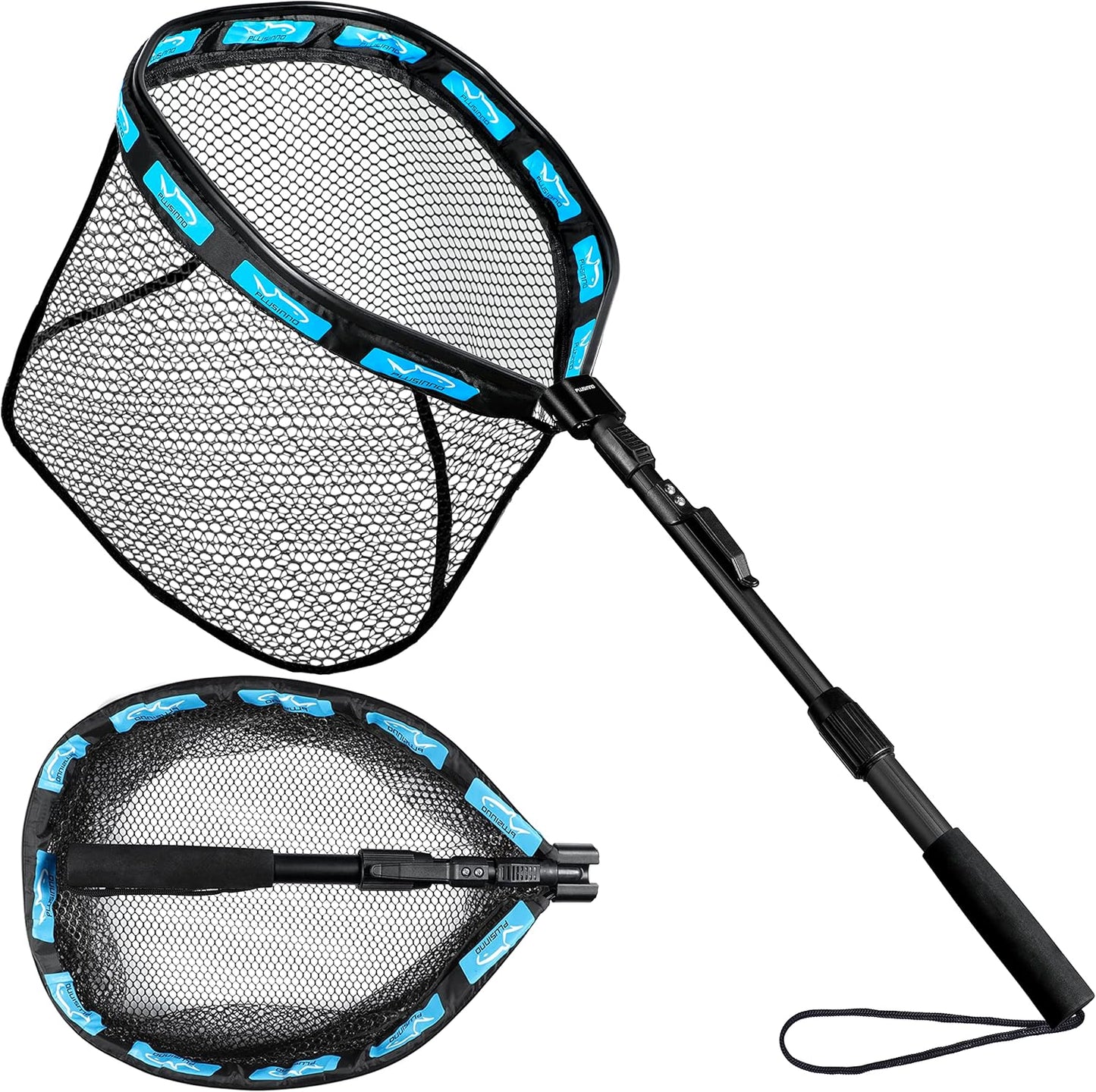 PLUSINNO Floating Fishing Net for Steelhead, Salmon, Fly, Kayak, Bass, Trout Fishing, Catfish, Rubber Coated Landing Net for Easy Catch & Release for Easy Transportation & Storage