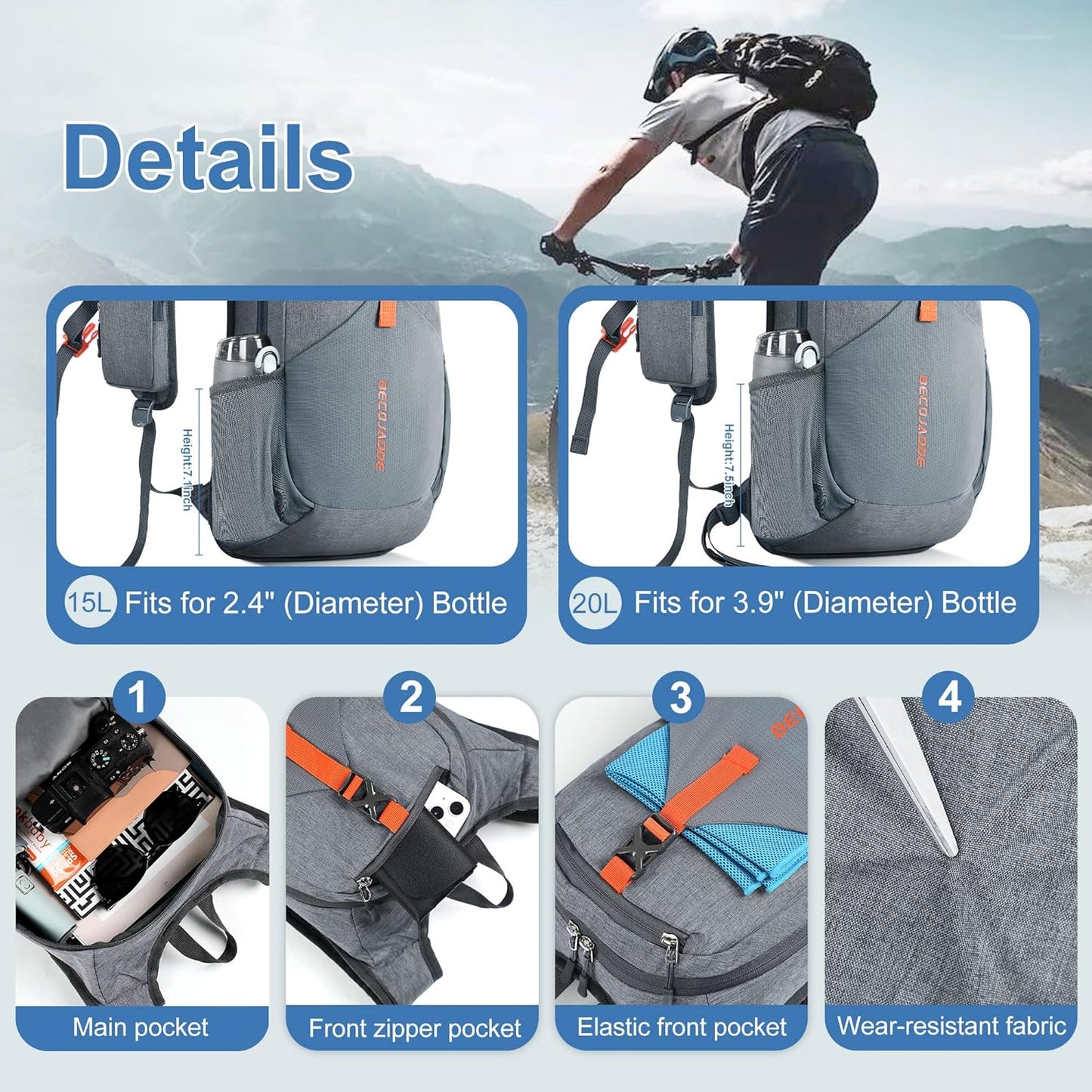 20L Small Hiking Backpack for Men Women Foldable Packable Back Pack Ultralight Hiking Daypack for Travel Camping Outdoor, Gray