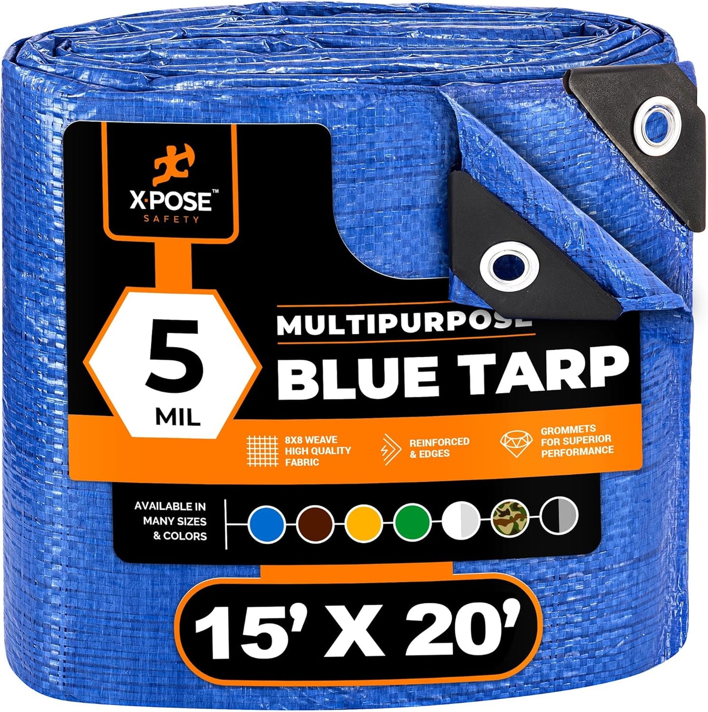 Better Blue Poly Tarp 15' x 20' - Multipurpose Protective Cover - Lightweight, Durable, Waterproof, Weather Proof - 5 Mil Thick Polyethylene - by Xpose Safety