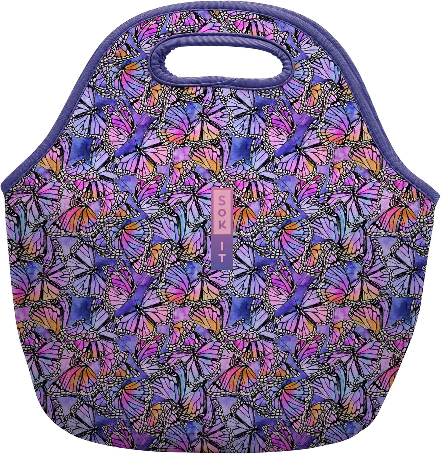 Sok It LunchTote Zippered Bag Insulated Neoprene Caddy (Butterfly Galaxy, Large 4.5 Quart Lunch Tote)