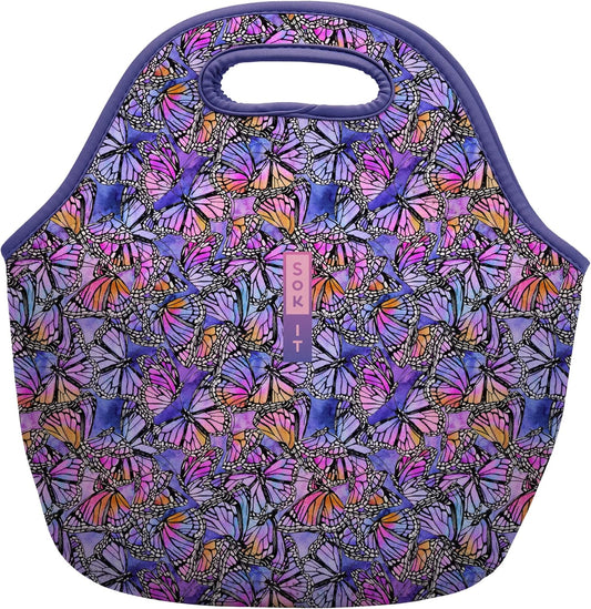 Sok It LunchTote Zippered Bag Insulated Neoprene Caddy (Butterfly Galaxy, Large 4.5 Quart Lunch Tote)