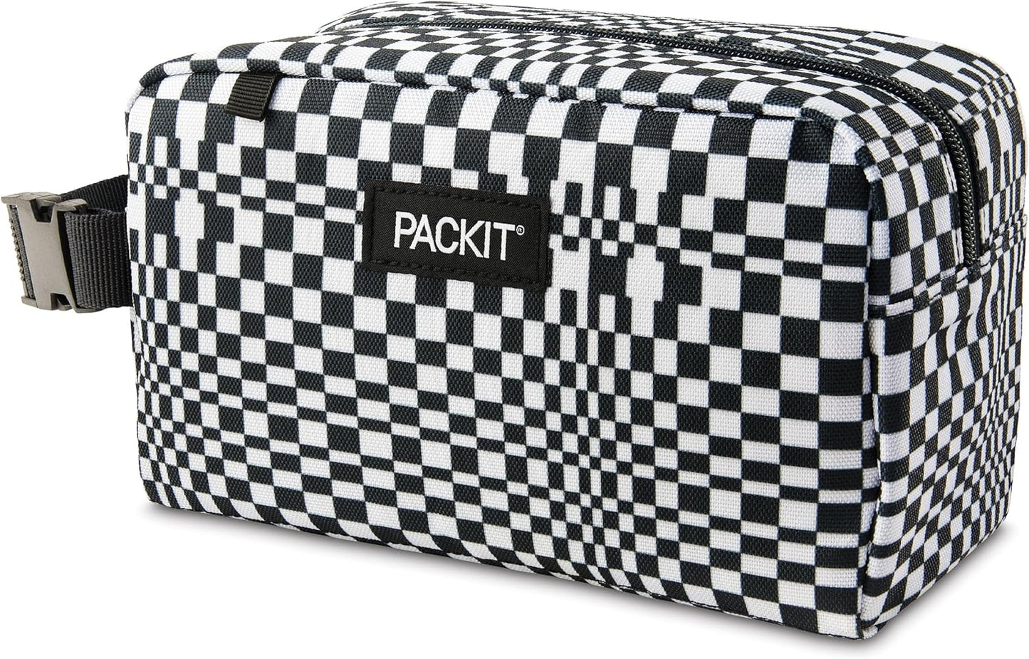 PackIt® Freezable Snack Box, Checked Out, Built with ECOFREEZE Technology, Collapsible, Reusable, Zip Closure with Buckle Handle, Designed For Work Snacks, Fresh Snacks On the Go, Adults, and All Ages