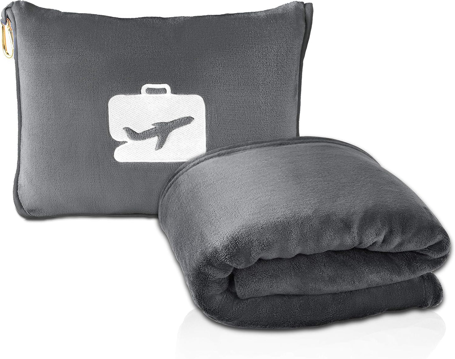 EverSnug Travel Blanket and Pillow - Ultra-Soft, Compact & Lightweight, 65x40 Inches, with Carry Case, Luggage Sleeve & Backpack Clip for Airplane Comfort (Grey)