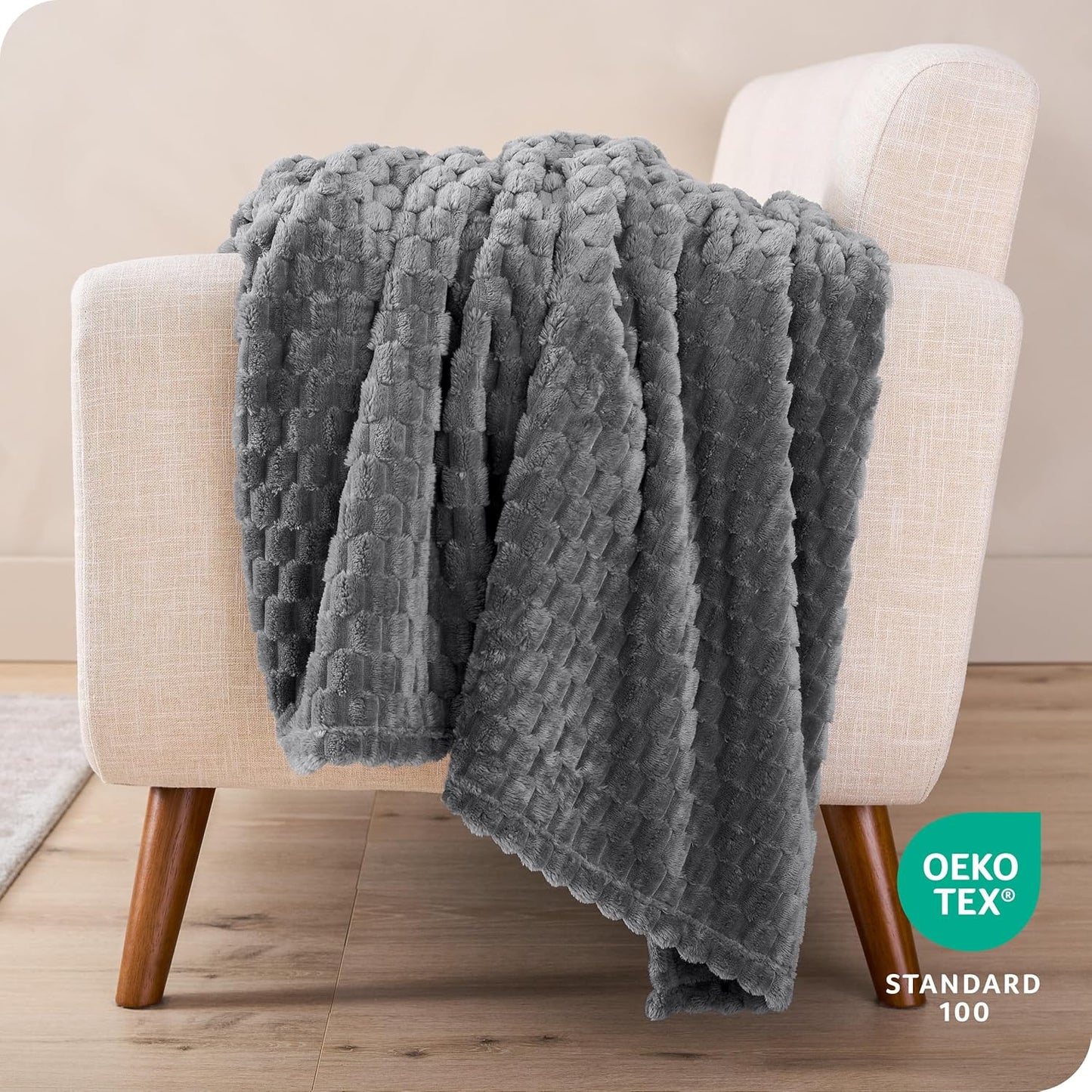 Bare Home Textured Fleece Blanket - Full/Queen - Ultra-Soft Lightweight for Bed, Sofa, and Couch - Luxury Microplush - Cozy Warm Blanket (Full/Queen, Waffle Grey)