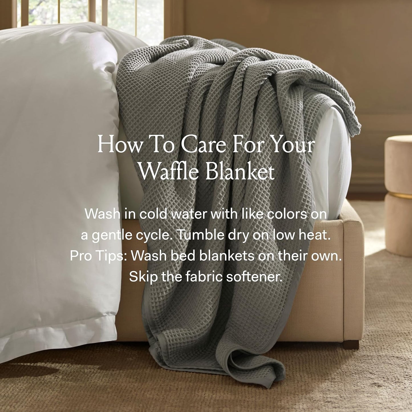 BOLL & BRANCH Waffle Bed Blanket - Twin, Stone - Luxury 100% Organic Cotton - Soft, Lightweight and Breathable - Textured Waffle Weave Design