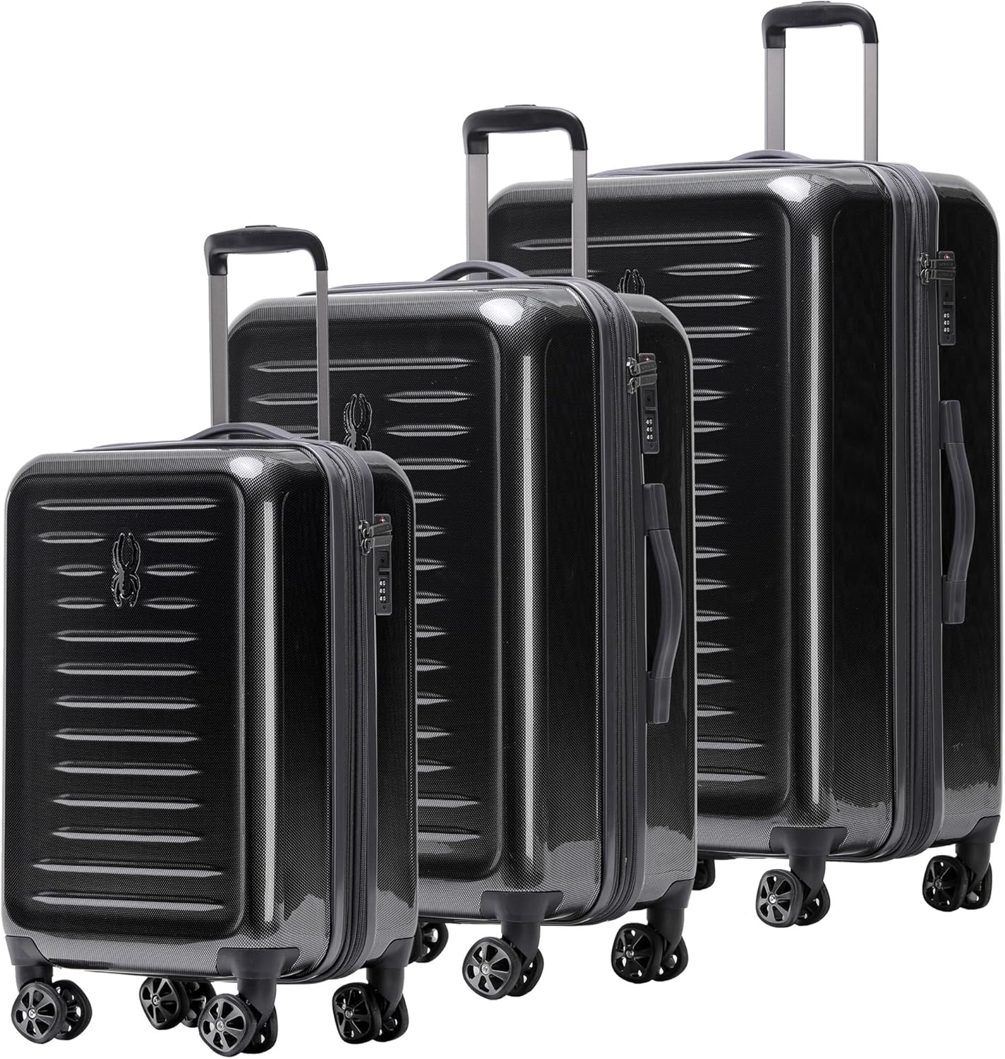 Spyder Rails 3 Piece Luggage Set with 360° Spinner Wheels, TSA Approved Lock, (20 Inch Carry On, 25 Inch Medium, 29 Inch Large), Black