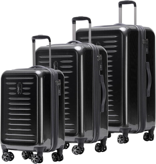 Spyder Rails 3 Piece Luggage Set with 360° Spinner Wheels, TSA Approved Lock, (20 Inch Carry On, 25 Inch Medium, 29 Inch Large), Black