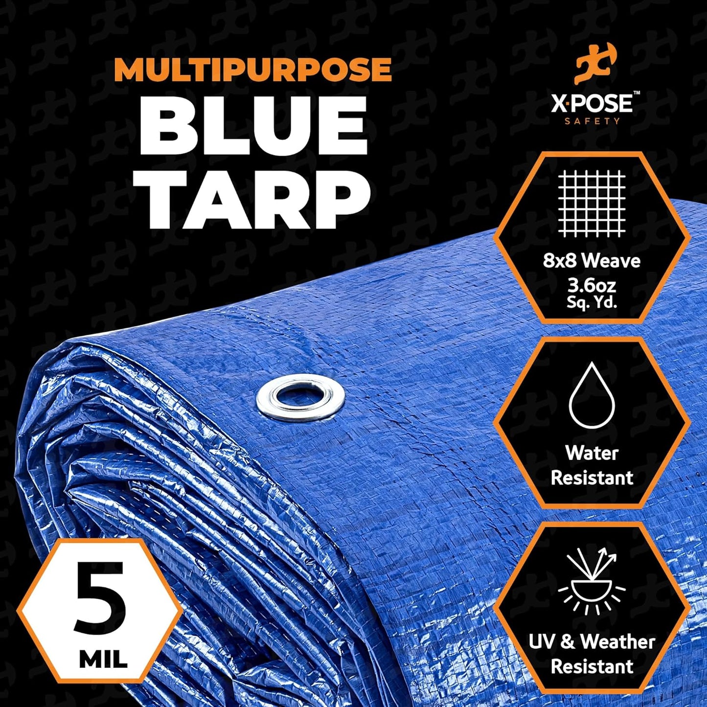 Better Blue Poly Tarp 40' x 40' - Multipurpose Protective Cover - Lightweight, Durable, Waterproof, Weather Proof - 5 Mil Thick Polyethylene - by Xpose Safety