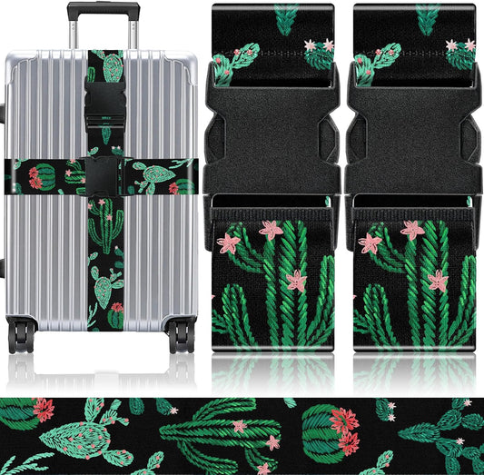 Slohif Luggage Straps for Suitcases Travel Belt Accessories Luggage Connector Identifiers Over Handle with Buckle Unique Boho Nylon Adjustable Strap for Sleeping Bag Car Seat Cactus (2 Pack)