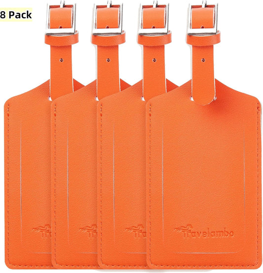 Travelambo Luggage Tags for Suitcases PU Leather Travel Tags Bag Tags Privacy Protection Travel Essentials
