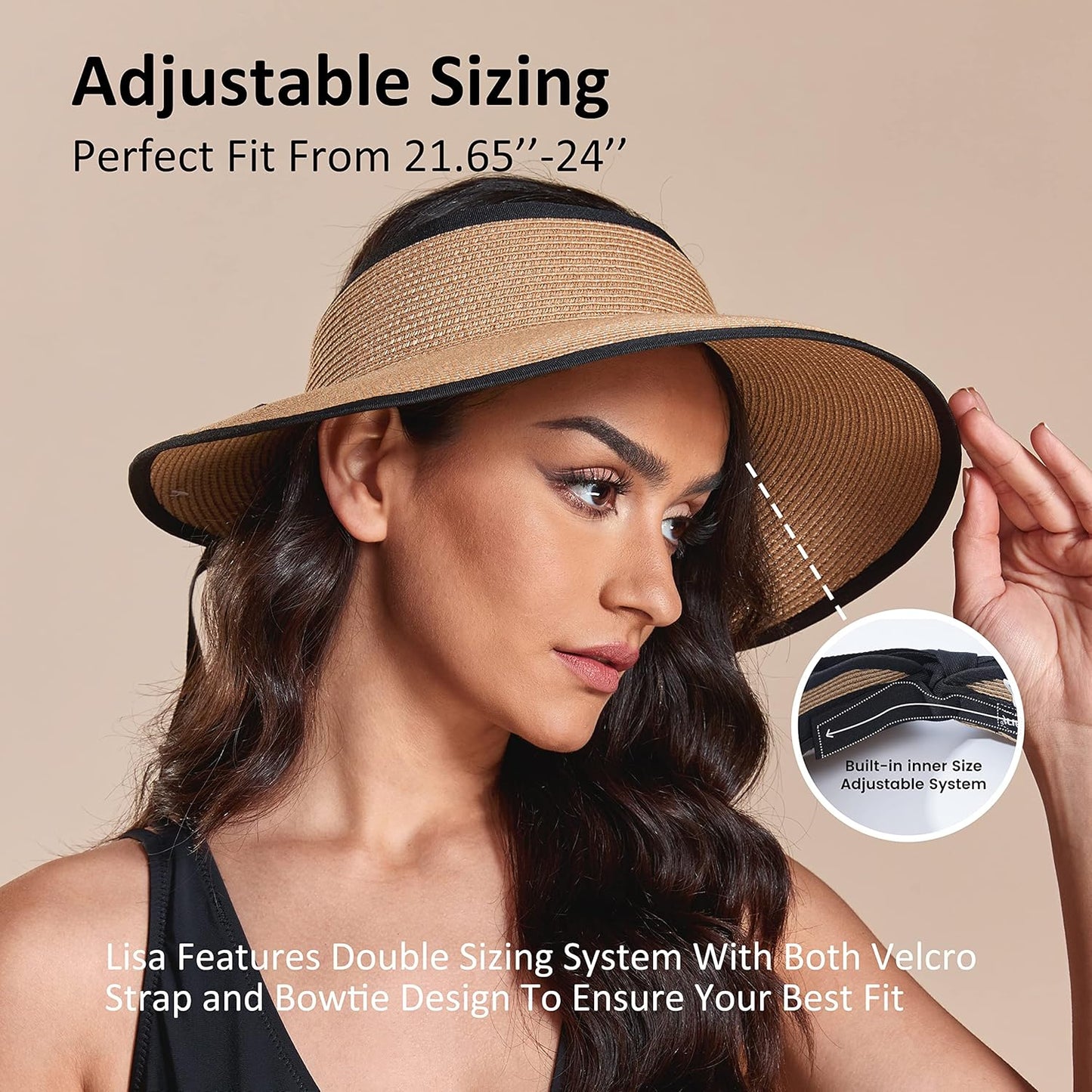 Joywant Womens Sun Visor Hats, Packable Wide Brim Ponytail Beach Hat Straw Visor Summer Beach Vacation Essentials for Womens