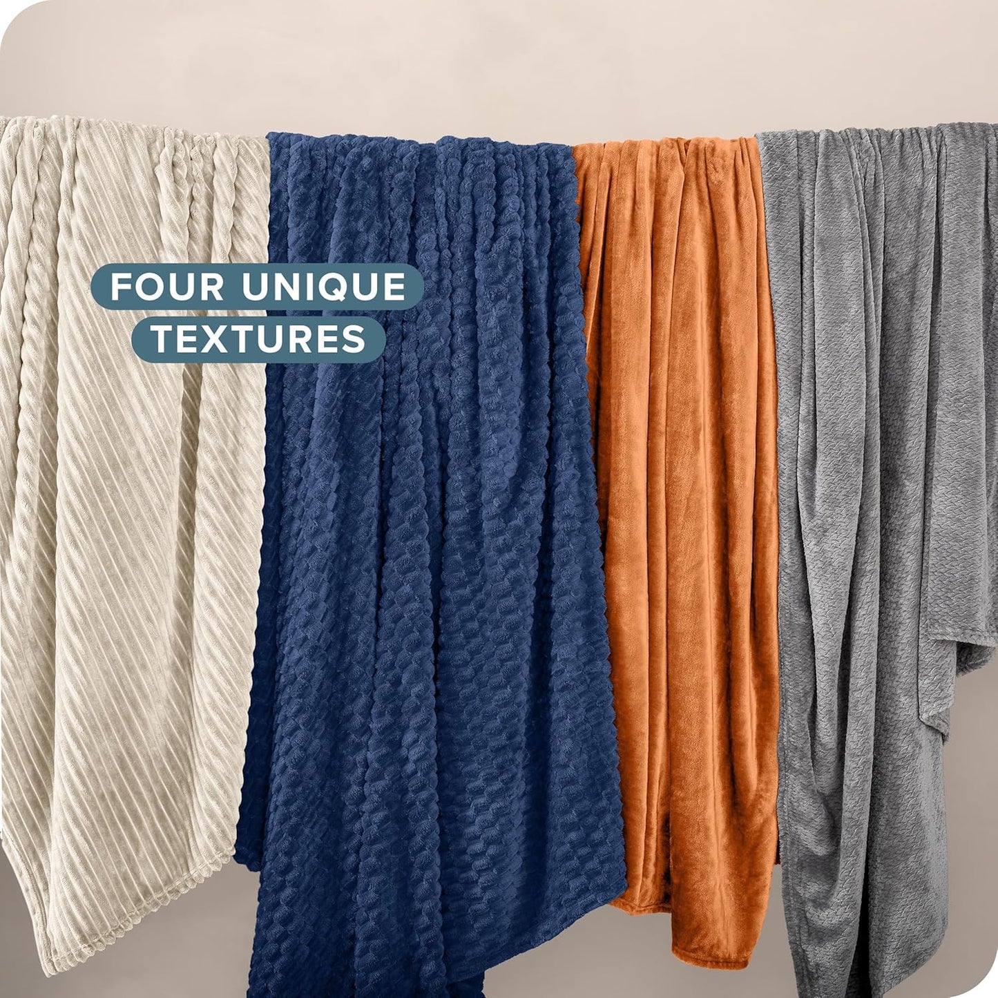 Bare Home Textured Fleece Blanket - Throw/Travel - Ultra-Soft Lightweight for Bed, Sofa, and Couch - Luxury Microplush - Cozy Warm Blanket (Throw/Travel, Waffle Dark Blue)
