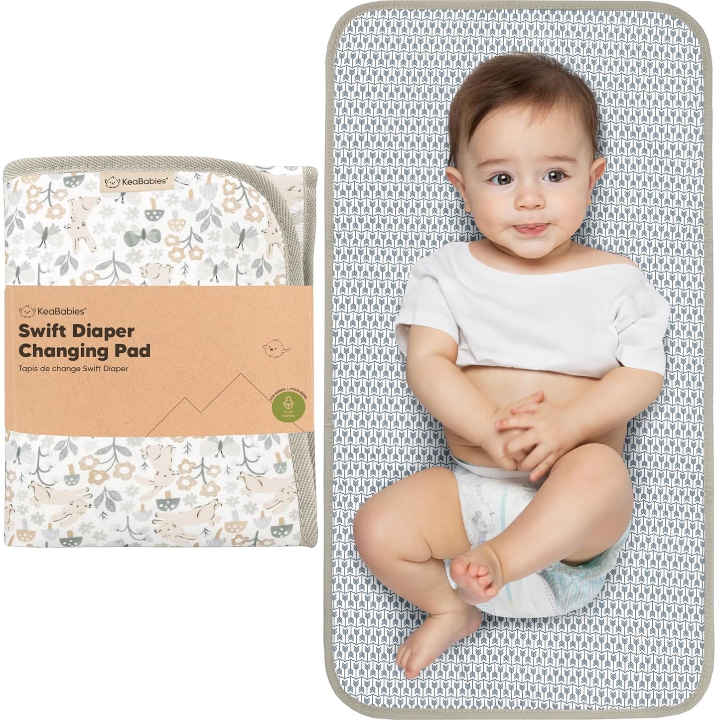 KeaBabies Portable Diaper Changing Pad, Easy Wipe Clean - Foldable Waterproof Baby Changing Mat for Diaper Bag, Compact, Lightweight, 25x13 Baby Changer Travel Essential, Machine Washable (Prairie)