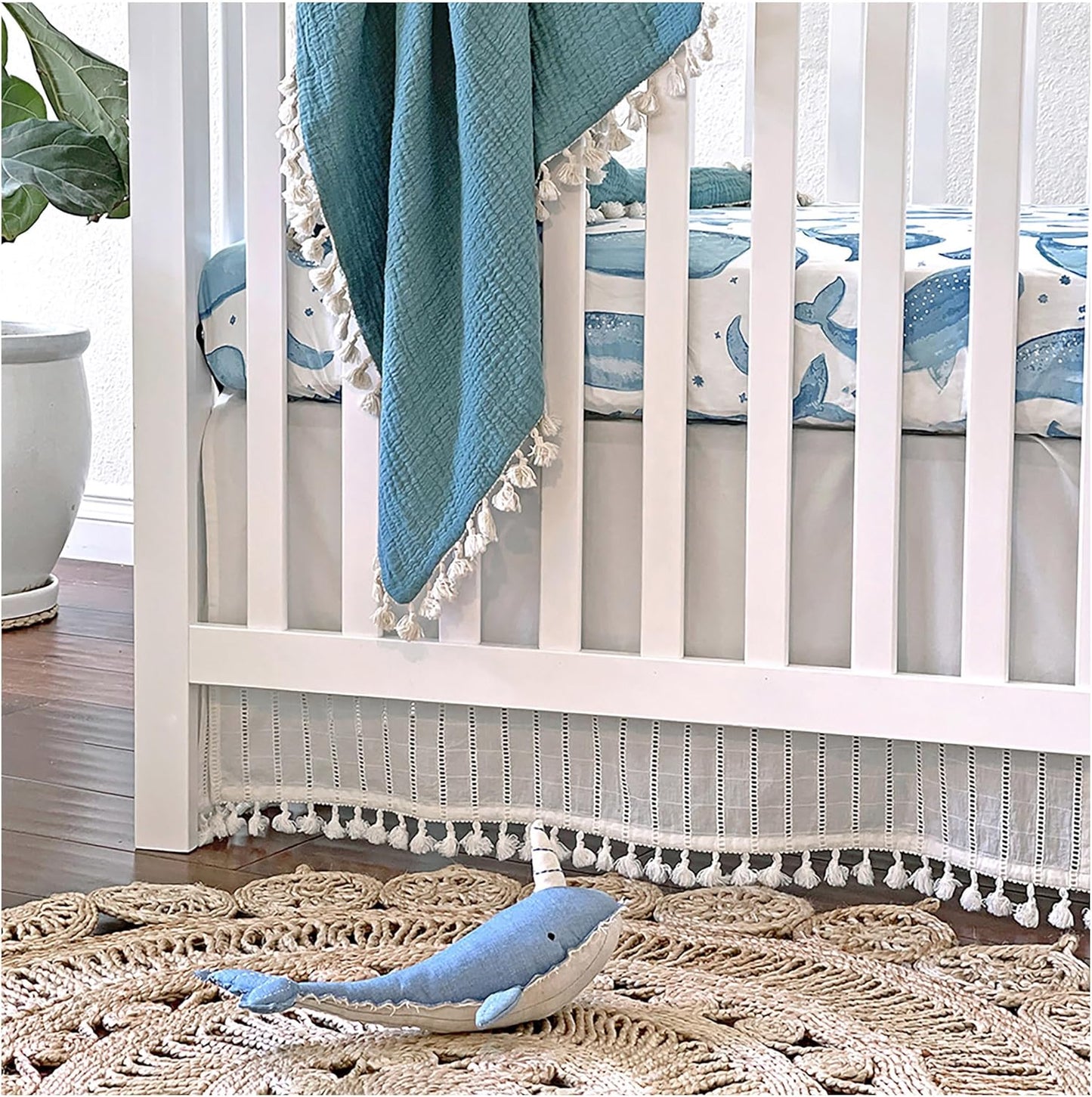 Crane Baby Ocean Crib Sheet, 100% Cotton Fitted Sheet, 28" x 52", Crib Sheets for Boys, Toddler Bed Sheets, Ocean Nursery Decor