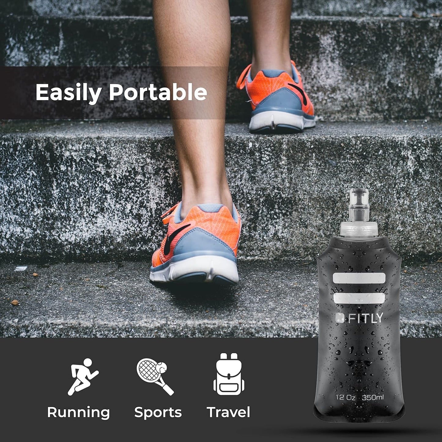 Soft Flask - Shrink As You Drink Soft Water Bottle for Hydration Pack - Folding Water Bottle Ideal for Running, Hiking, Cycling, Climbing & Rigorous Activity