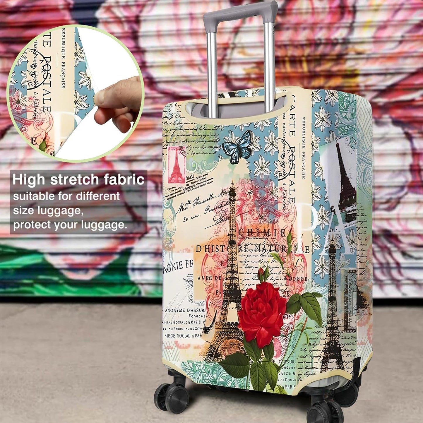 Travel Luggage Cover Suitcase Protector Fits 18-32 Inch Wheel Covers PatternedTravel Related Items Flower Luggage Protector Elastic M