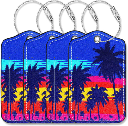 Luggage Tags for Suitcases-Leather Luggage Tag 4 Pack with Loops Cute Bag/Backpack/Suitcase Tags Bulk Travel Essentials for Flying