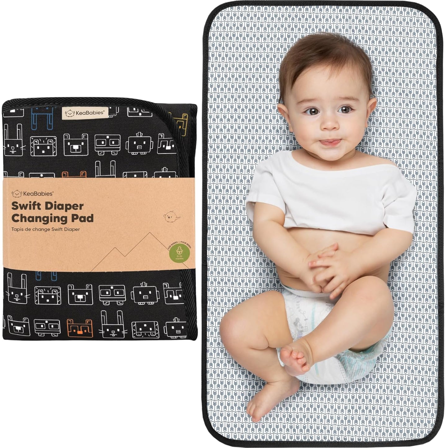 KeaBabies Portable Diaper Changing Pad, Easy Wipe Clean - Foldable Waterproof Baby Changing Mat for Diaper Bag, Compact, Lightweight, 25x13 Baby Changer Travel Essential, Machine Washable (Pixel)