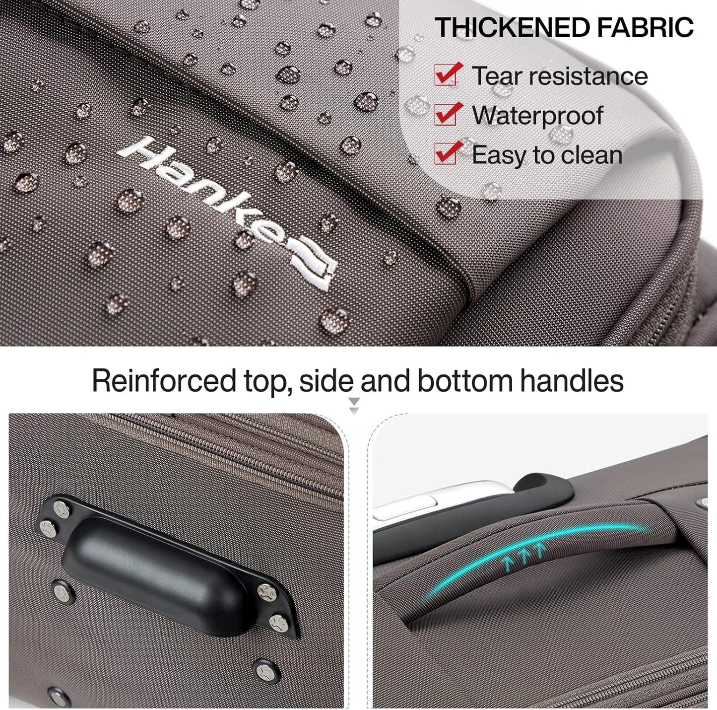 Hanke 20 Inch Expandable Carry On Luggage 22x14x9 Airline Approved Softside Suitcases with Wheels Lightweight Travel Luggage Rolling Suitcase with Lock for Men and Women.(Coffee)